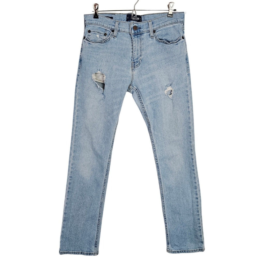 Hollister SlimStraight Epic Flex Distressed Light Blue Denim Jeans Mens 29x32